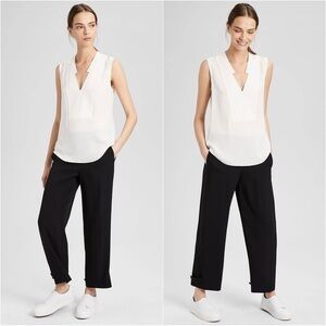 Theory Pants Genie Cropped Ankle Pull On Tab Hem Crepe Black P
